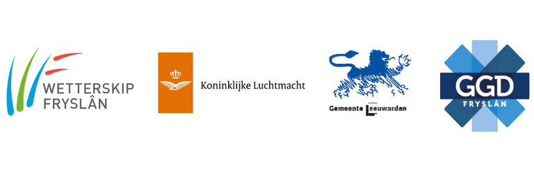 logo wetterskip fryslan, luchtmacht, gemeente leeuwarden en ggd fryslan