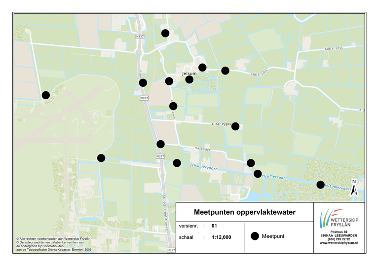 Kaart onderzoeken PFOS gehaltes oppervlaktewater polders Lytse Feart 26 maart 9 april 2024