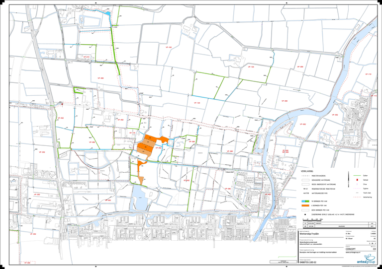 Kaart aanvullend waterbodemonderzoek zijtakken Jelsumer Feart en verder vanaf 15 april 2024