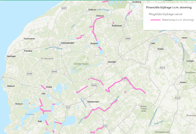 Kaart toewijzing oeverbeheer vaarwegen in Fryslân